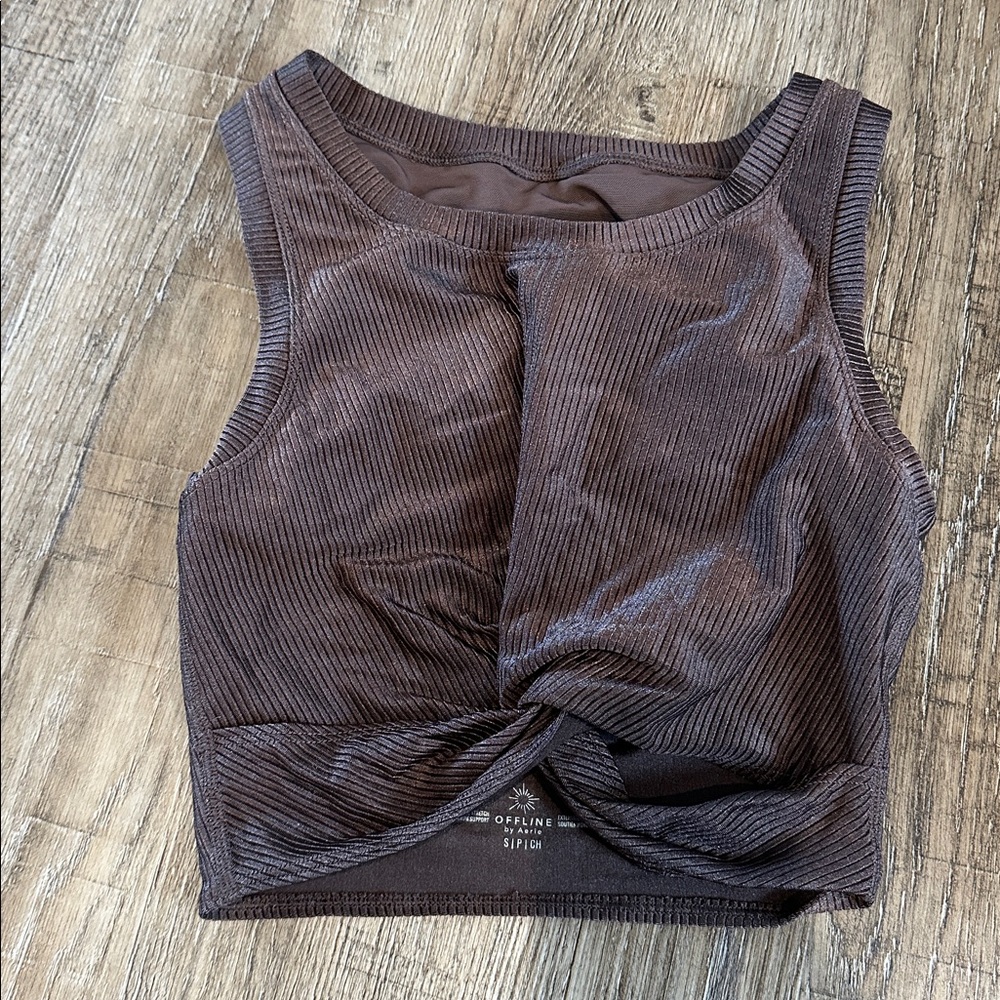 Aerie OFFLINE Ribbed Shine Twist Front Sports Bra